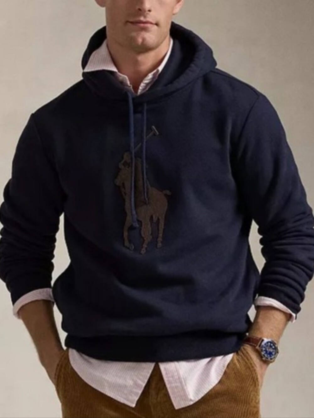 Polo Ralph Lauren Leather Big Pony Preppy Fleece Hoodie
